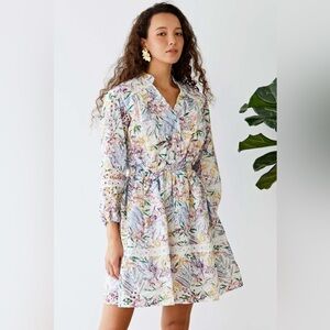 Avantlook Embroidered Eyelet Midi Dress Pastel Leaves